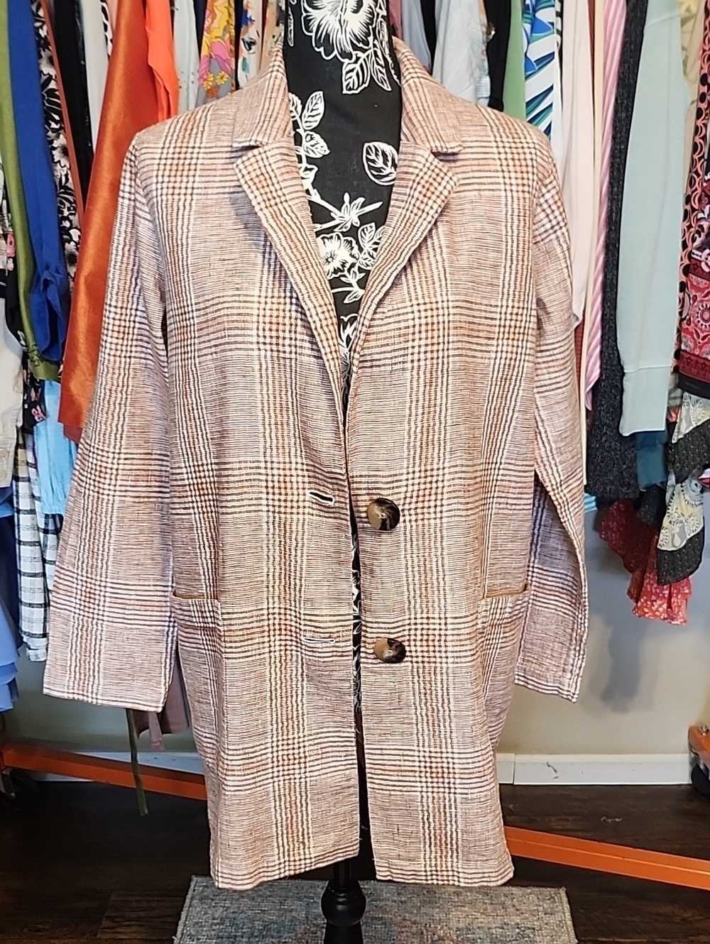 J. Jill Plaid Blazer Jacket in Taupe and Brown